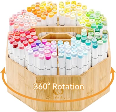 Alcohol Markers - Marker Organizer - Bamboe - 360° Rotatie - Grote Capaciteit - Voor Klaslokalen en Thuisgebruik