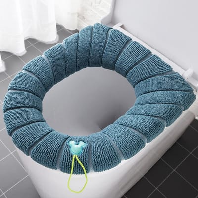 1 Pièce Housse de siège de toilette universelle chaude pour l'hiver lavable accessoires de salle de bain tricotée couleur unie en forme de O vert