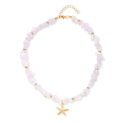 Marama - ketting Starfish roze - natuursteen - verstelbaar - gouden details - zeester hanger - zomer - strand - ibiza stijl