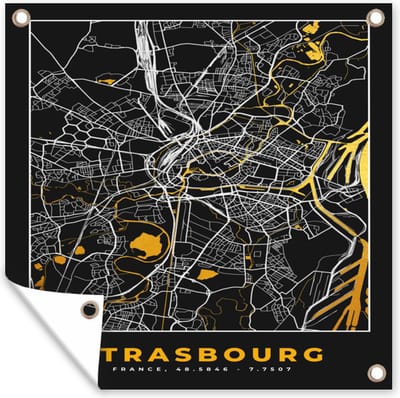 Tuin poster Frankrijk – Plattegrond – Kaart – Strasbourg – Stadskaart - 200x200 cm - Tuindoek