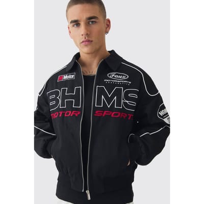 Boxy Badge Twill Moto-Jack in Zwart | Black | Size XS