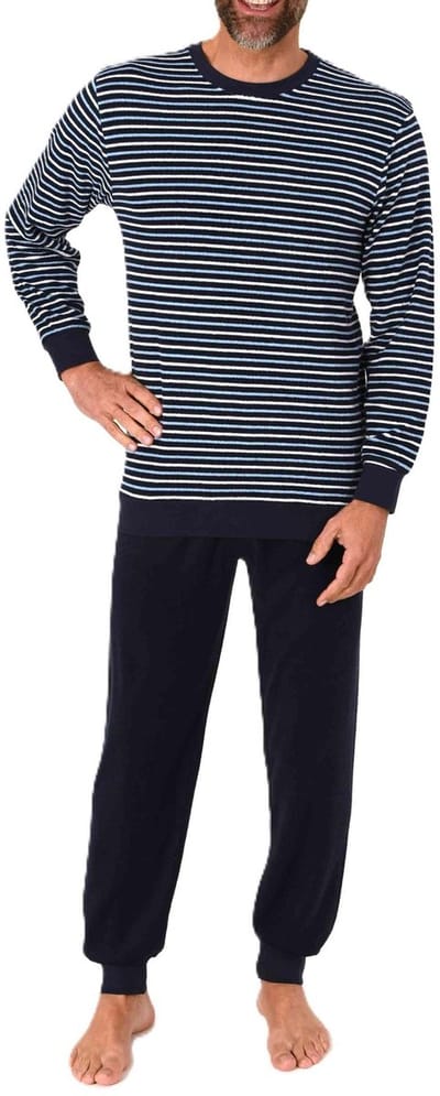 Heren pyjama in badstof met manchetten in een stijlvolle blokstreep-look - ook in oversize