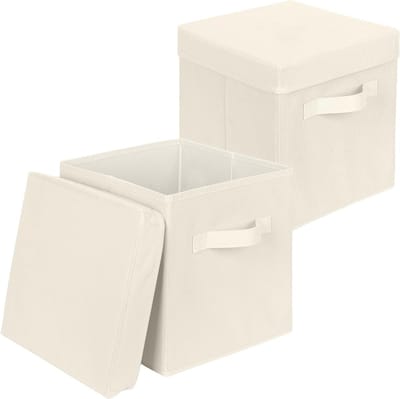Opvouwbare Opbergdozen van Stof, 2 Stuks met Deksel, Ideaal voor Kleding en Speelgoed, 27 x 27 x 28 cm, Beige