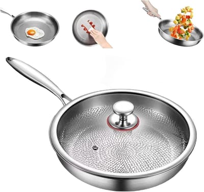 Koekenpan Titanium - Titanium pan Antiaanbakpan - Dagelijks Koken - Gehamerd Antiaanbak Oppervlak - 26 cm - Zilver