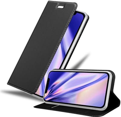 Cadorabo Hoesje geschikt voor Apple iPhone 12 MINI in CLASSY ZWART - Beschermhoes met magnetische sluiting, standfunctie en kaartvakje Book Case Cover Etui