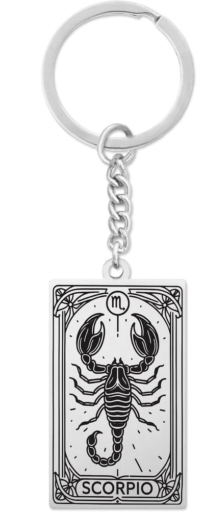 Sterrenbeeld Schorpioen (Aries) Sleutelhanger Zilverkleurig - Zodiac in de stijl van Rider-Waite Tarot - Roestvrij Staal / Stainless Steel - Pax Amare