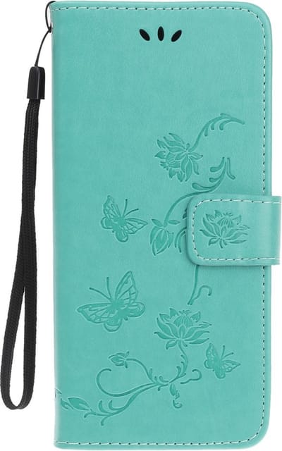 Coverup Bloemen & Vlinders Book Case - Geschikt voor iPhone 13 Mini Hoesje - Cyan