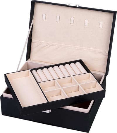 Juwelendoos Organizer - Opbergkist Sieraden - Sieraden Opbergen - Verwijderbare La - 22.5 x 17 x 8.5 cm - Zwart