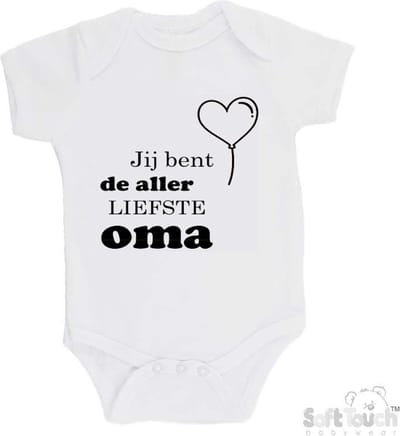 100% katoenen Romper "Jij bent de allerliefste oma" Unisex Katoen Wit/zwart Maat 56/62