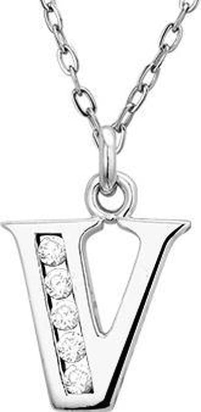 Montebello Ketting Letter V - Zilver Gerhod. - Alfabet - 10x20mm - 45cm