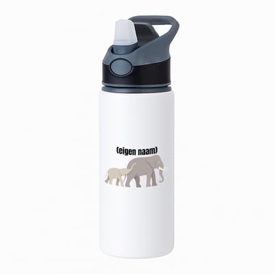 Hacebo® - olifant en kleine met eigen naam waterfles met rietje zwart - Olifant - dieren liefhebber - iemand die houdt van olifanten - verjaardag - cadeau - kado - geschenk - water fles - 650ML