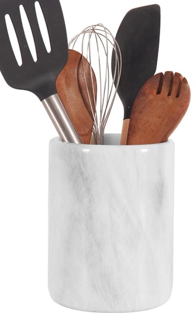 SnelShoppen - Marmeren Keukengerei Houder 6,5 Inch Wit - Handgemaakte Lepel Houder voor Aanrecht - Ideale Organizer voor Kookgerei - Boerderij Keuken