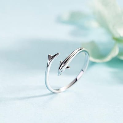 Nouvelle Mode Populaire Mignon Animal Cuivre Bijoux Personnalité Dauphin Poisson Exquis Anneaux Ouverts R021 white