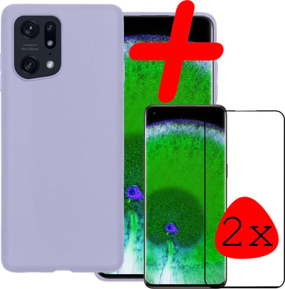 Hoesje Met 2x Screenprotector - Geschikt voor OPPO Find X5 - Sterk & Shockproof - Back Cover - Siliconen Case - Telefoon Hoes - Lila