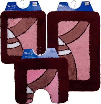 Wicotex - Badmat set - Badmat - Toiletmat - Bidetmat Bordeaux - Antislip onderkant - WC mat met uitsparing