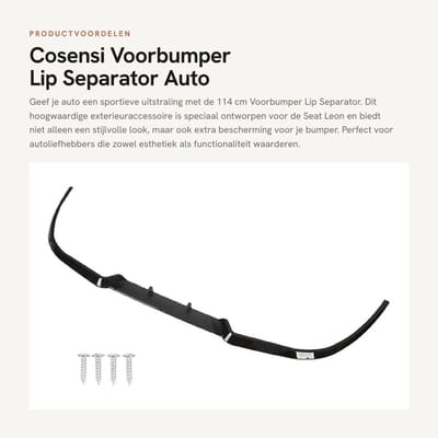Dailygoods- Voorbumperlip 114 cm - Slagvaste Lipafscheider - Vervanging voor Seat Leon/A3/A4/A6/Civic/Corolla - ABS Materiaal - Auto Exterieur Accessoire - Bumperlip