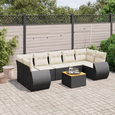 vidaXL - 8-delige - Loungeset - met - kussens - poly - rattan - zwart