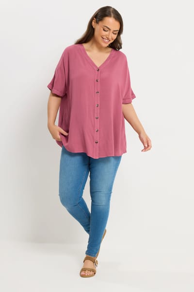 Yours Rode Chambray Blouse Met Knoopsluiting Size 42