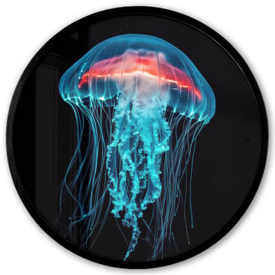 Poster in lijst Rond - Fotolijst 40x40 cm - Posters - Kwal - Tentakels - Blauw - Licht - Ronde posterlijst zwart - Decoratie - Wanddecoratie woonkamer - Muurdecoratie slaapkamer