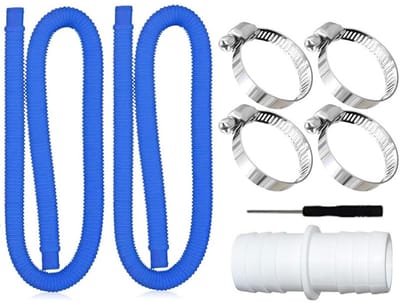 Zwembadslang - 2 Stuks - Φ‌32 mm - 150 cm - Met 4 Veiligheidsclips en 1 Slangaansluiting - Voor Filterpomp en Zwembad - Blauw