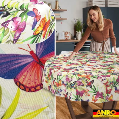 ANRO Tafelkleed Bloemenranken Beige Rond Ø100cm Rechte rand Afwasbaar Waterafstotend Binnen & Buiten