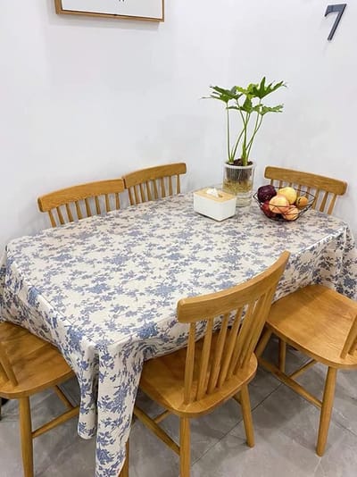 Candala Blauw Bloemen Pastoraal Wasbaar Tafelkleed Rechthoekig Katoen Linnen Vintage Tafelkleed 140×180cm Buitentafelkleed Geschikt voor Feestpicknick Voedseltuin (Blauwe Bloemen, 140×180cm)