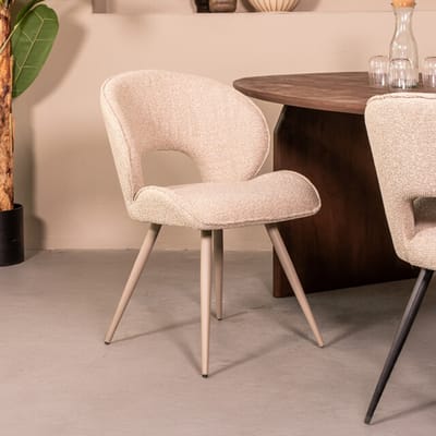 LABEL51 Sakura Eetkamerstoel - Naturel - Royal Stof - Taupe Metaal - Stoel - Normale eetkamerstoel