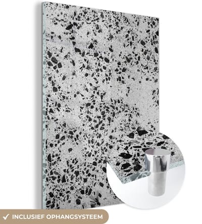 Glasschilderij - Graniet - Steen - Zwart - Wit - 120x160 cm - Foto op glas - Decoratie slaapkamer