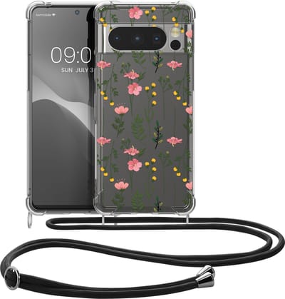 kwmobile telefoonhoesje geschikt voor Google Pixel 8 Pro - Hoesje met telefoonkoord - Back cover voor smartphone - Case in poederroze / groen / transparant