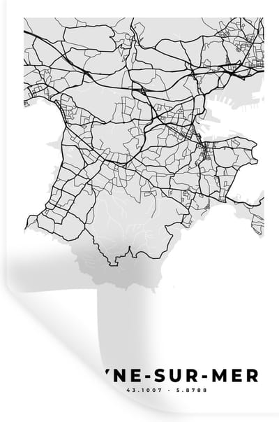 Muurstickers - Sticker Folie - Frankrijk - La Seyne-sur-Mer - Stadskaart - Plattegrond - Kaart - 20x30 cm - Plakfolie - Muurstickers Kinderkamer - Zelfklevend Behang - Zelfklevend behangpapier - Stickerfolie