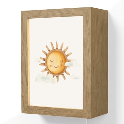 Wandlamp 15x20 cm - Oplaadbaar - Zon - Wolken - Pastel kleuren - Wandlampen binnen woonkamer - Slaapkamer lamp met kabel - Decoratieve nachtlamp - Vloerlamp snoer