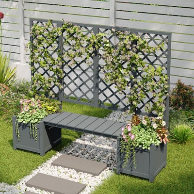 STILVORA Plantenbak Met Klimrek 169x42x145 Cm - Met Zitbank - Voor Tuin Terras Balkon - Massief Hout - Grijs