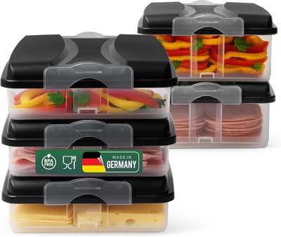 Novaliv voedselcontainers (3x klein + 2x groot + 5x deksels), stapelbaar voor koelkast en vriezer, set opslagcontainers, opbergdoosorganizer, voor vleeswaren, worst, kaas, fruit, groenten, maaltijdvoorbereiding