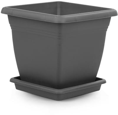 Vierkante hoog - hoge - bloempot 40x36cm met wateropvang - antraciet - opvangschaal inbegrepen