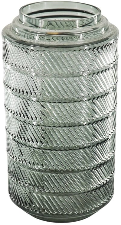 Vaas- Hoge Bloemenvaas- Relief- Glas- Grijs- 12,5x23cm