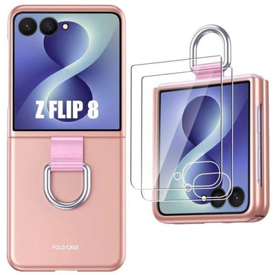 Hoesje voor Samsung Galaxy Z Flip 8, Krasbestendig Schokbestendig met Gesp - Roze - 2 Gehard Glas roze