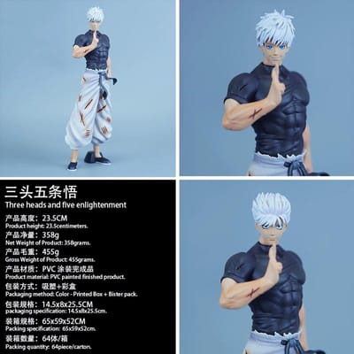En Stock Anime Jujutsu Kaisen 23cm Gojo Satoru Figure GK à Trois Têtes Dessin Animé Périphérique Table Avec Châssis Décoration Ornements white