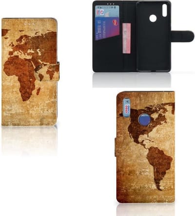 Huawei Y7 (2019) Flip Cover Wereldkaart