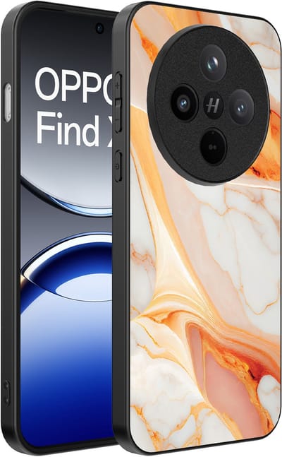 Smartphonica Telefoonhoesje Geschikt voor Oppo Find X8 met marmer opdruk - TPU backcover case marble design - Oranje geschikt voor Oppo Find X8