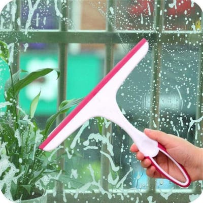 Glazen Raamwisser - Zeep Schraper - Badkamer Reinigen - Siliconen Schraapstrip - 21.5x19.5cm - Roze