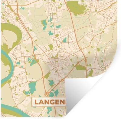 Muurstickers - Sticker Folie - Langenfeld - Plattegrond - Vintage - Kaart - Stadskaart - 100x100 cm - Plakfolie - Muurstickers Kinderkamer - Zelfklevend Behang XXL - Zelfklevend behangpapier - Stickerfolie