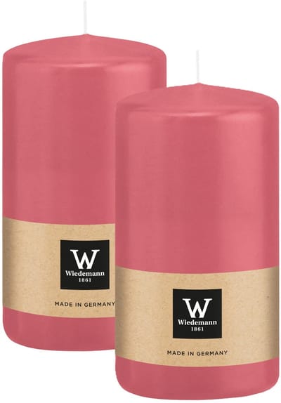 Wiedemann Cilinderkaars/stompkaars - 2x - roze - 12 x 6 cm - 33 branduren - zuilkaarsen