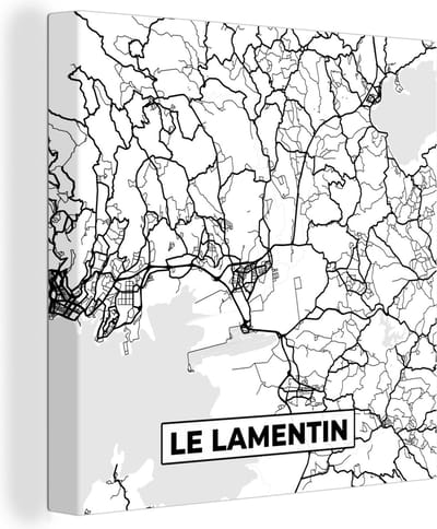 Canvas Schilderij Stadskaart - Plattegrond - Le Lamentin - Kaart - Frankrijk - Zwart wit - 20x20 cm - Wanddecoratie