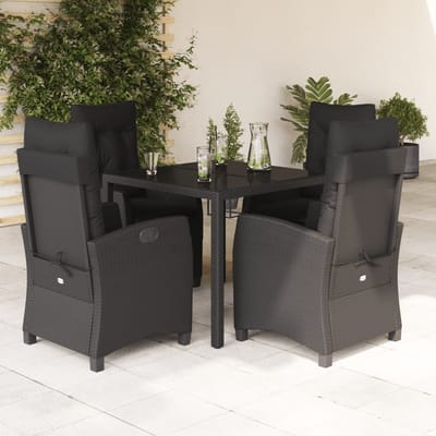 vidaXL - 5-delige - Tuinset - met - kussens - poly - rattan - zwart
