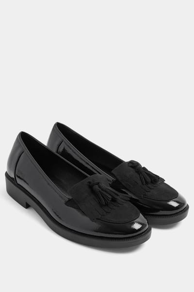 Yours Zwarte Loafers Van Imitatieleer Met Franje En Kwastjes In Brede Epasvormsize 37EEE
