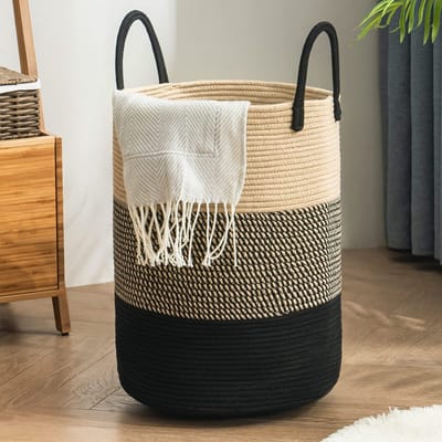 Dailygoods- Wasmand 58 liter - Gevlochten Katoen - Opvouwbaar - Handvat - Speelgoed Opbergmand - Montagevrij