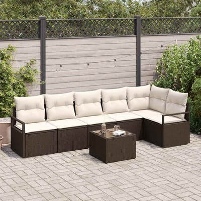 vidaXL - Tuinbank - Set - 7 - st - Bruin - en - Crème - poly - rattan