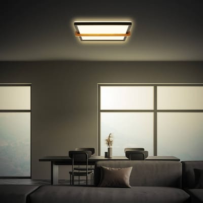 BRILONER Remsa - LED Plafonniére - plafondlamp met indirect licht - warm wit licht - 29 x 31,5 x 4 cm - zwart hout
