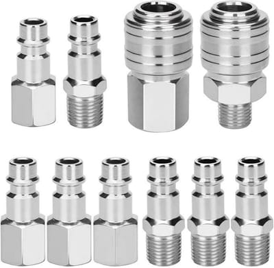 GELLDG 10 Stuks Pneumatische Snelkoppelingen - Luchtdrukkoppelingen 1/4" BSP - Metalen Compressoraccessoires Set - Geschikt voor Luchtcompressoren en Pneumatisch Gereedschap - Duurzaam Metaal