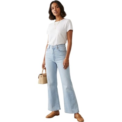 Levis Damesjeans met hoge taille en wijde pijpen, met ribpatroon (Extra's)